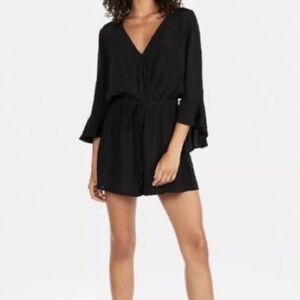 Express black Surplice bell‎ sleeves crossed front romper Sz M